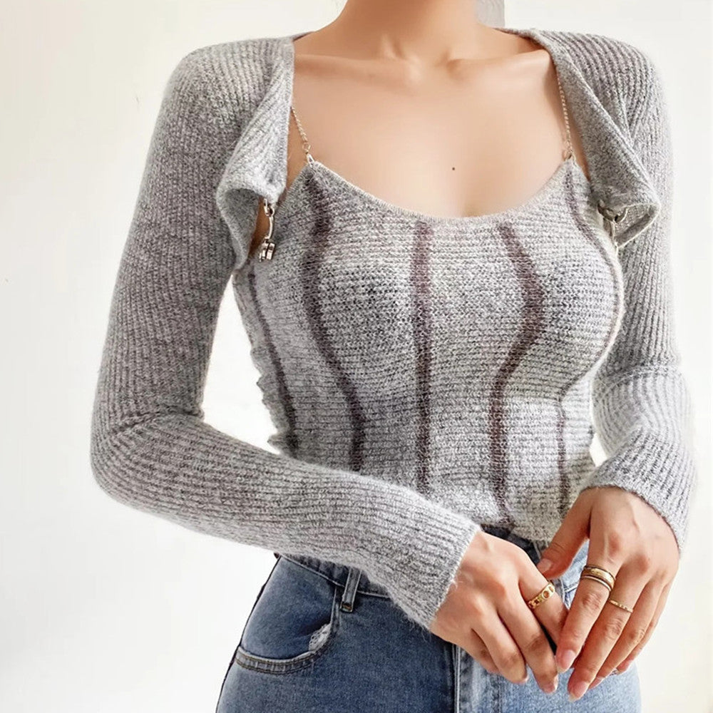 Women's Knit Cami Top Slim Stripe Long Sleeve