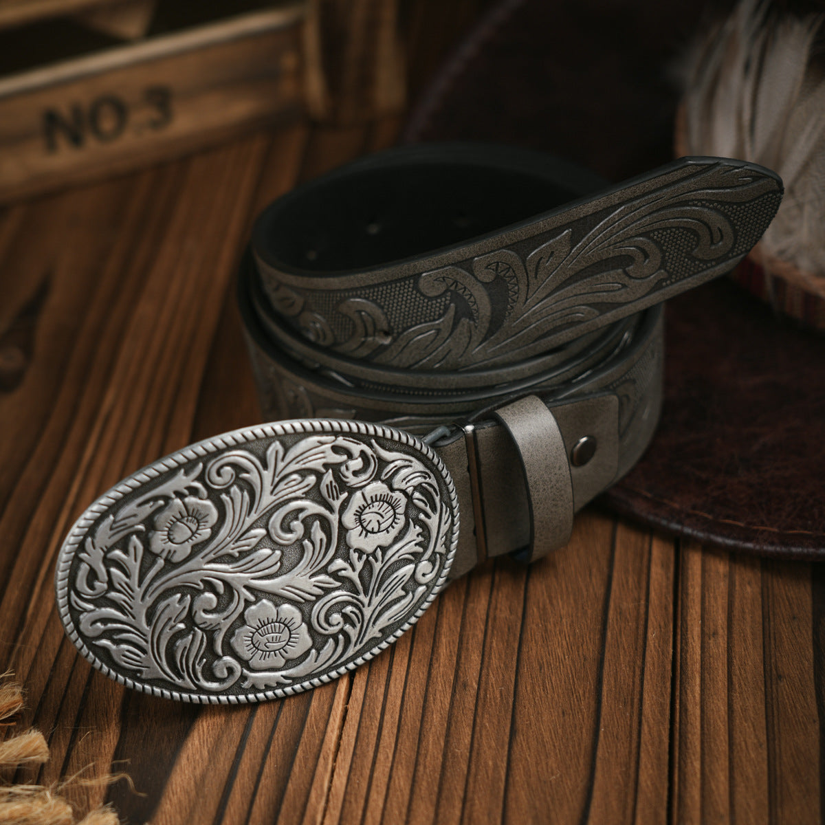 Retro Deer Embossed Belt – Imitation Leather with Buckle