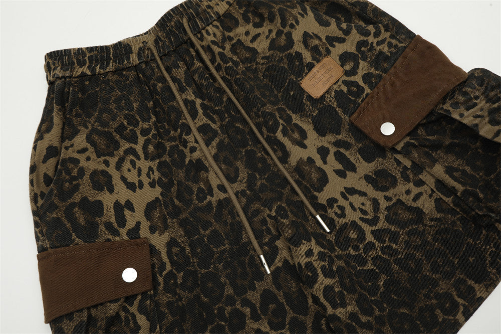 Men's Leopard Print Cargo Shorts Regular Cotton Streetwear