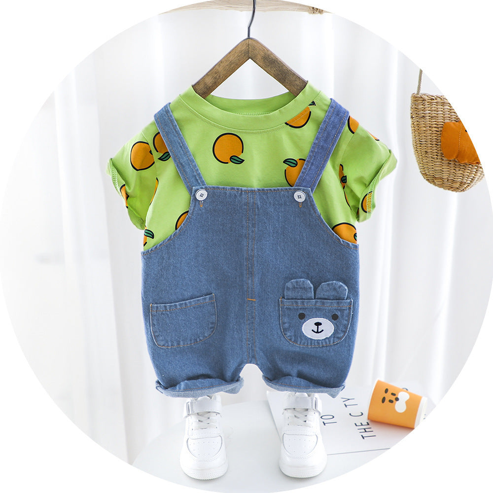 Men's Summer Short-sleeved Suspender Pants Suit