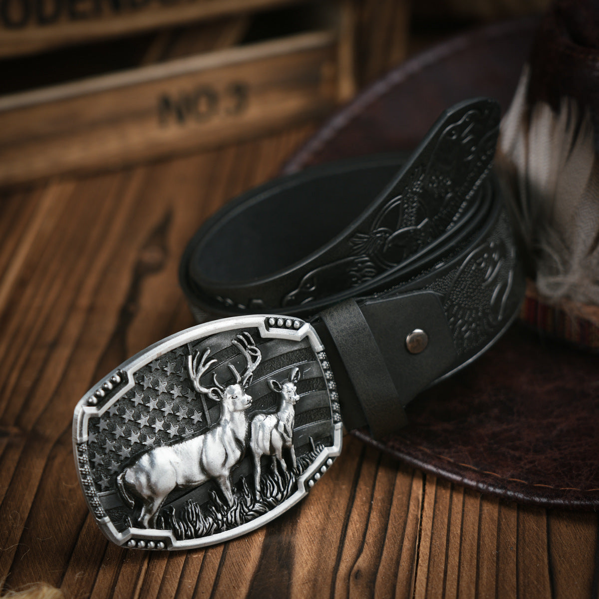 Retro Deer Embossed Belt – Imitation Leather with Buckle