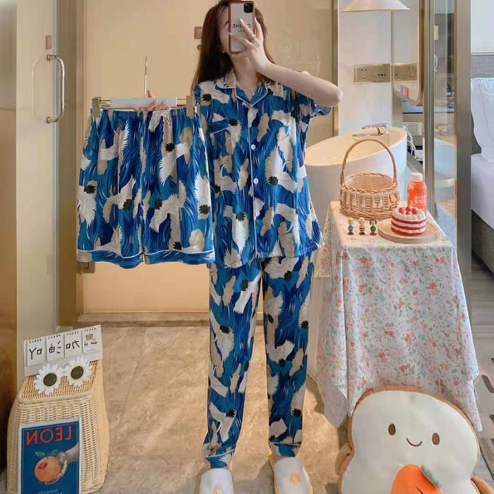 Women's Fruit Print Milk Silk Pajama Set Short Sleeve