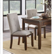 Set of 2 Chenille Upholstered Dining Chairs with Dark Cherry Wood Frame and Tufted Back