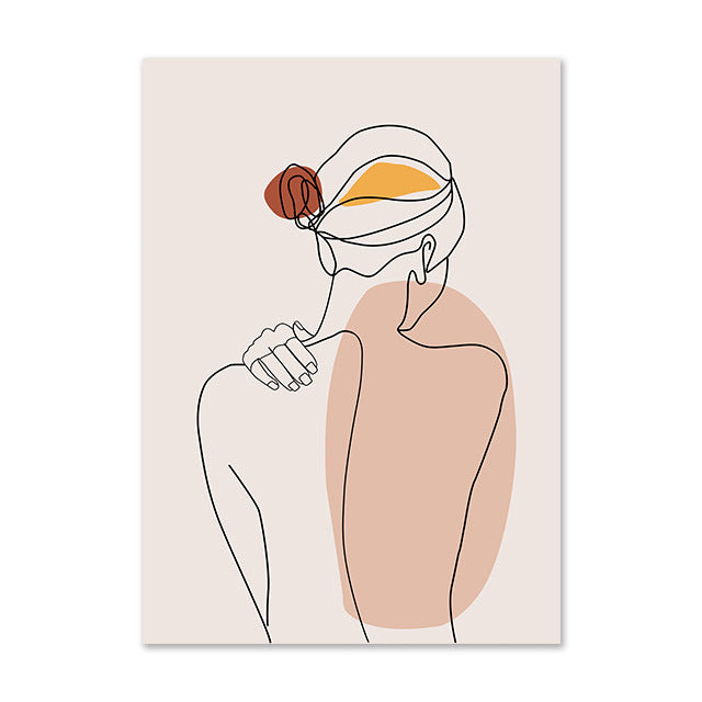Minimalist Line Art Poster – Abstract Girl & Leaf Canvas Wall Art for Home Decoration