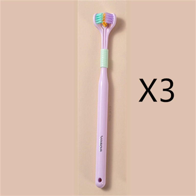 Three-Sided Macaron Soft Bristle Toothbrush – Deep Clean, Safe & Portable