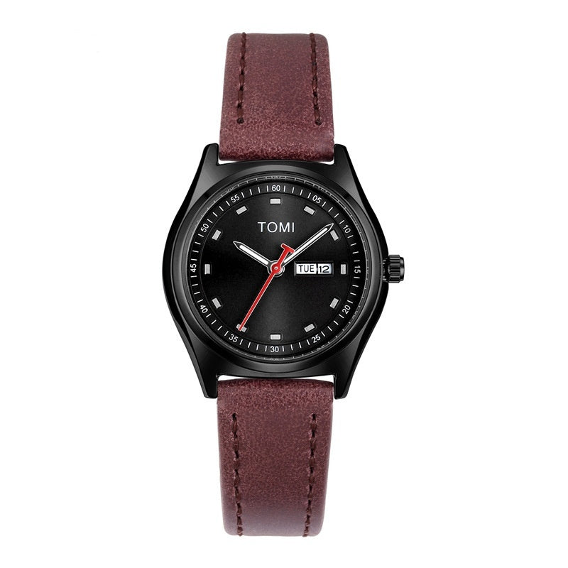 Fashion Simple Double Calendar Leather-belt Watch