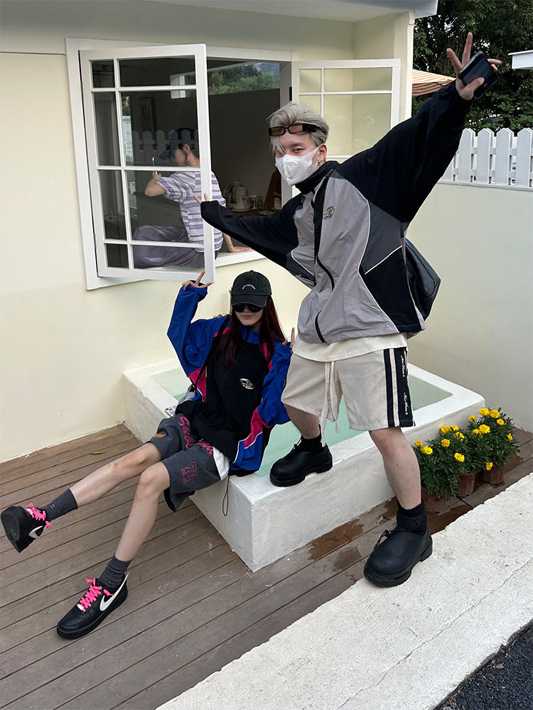 Retro American Thin Sun Protection Clothing Stitching Couple Outdoor Quick-drying Coat