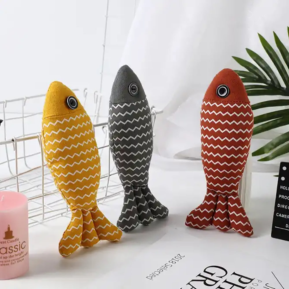 Soft Durable Burlap Catnip Fish Toy with Crinkle Sound for Interactive Indoor Play