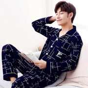 Cotton Pajamas Men's Long Sleeve Plaid Casual Oversize Home Clothes Suit