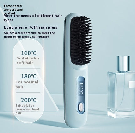 2-in-1 Wireless Hair Straightener Brush and Curler USB Rechargeable Fast Heating Comb