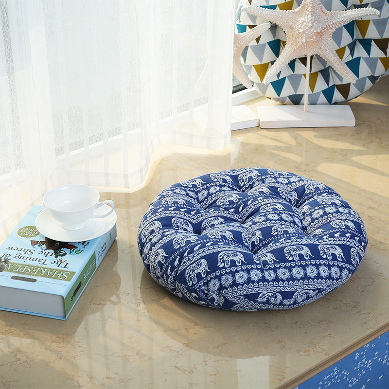 Botanical Flower Pattern Blended Rattan Floor Mat and Chair Seat Cushion