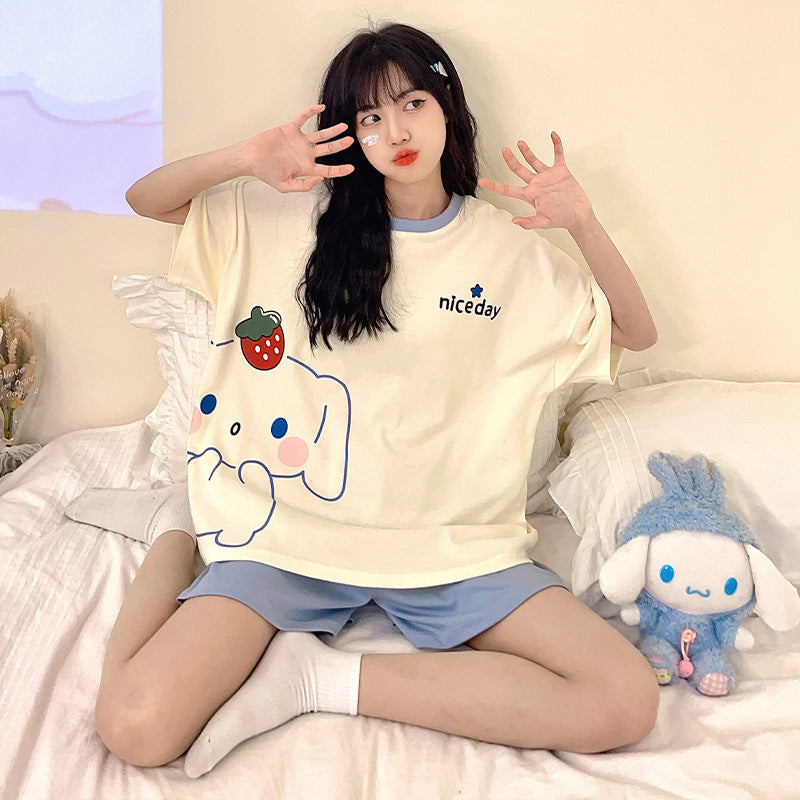 Unisex Milk Silk Short Sleeve Cartoon Shorts Relaxed Fit