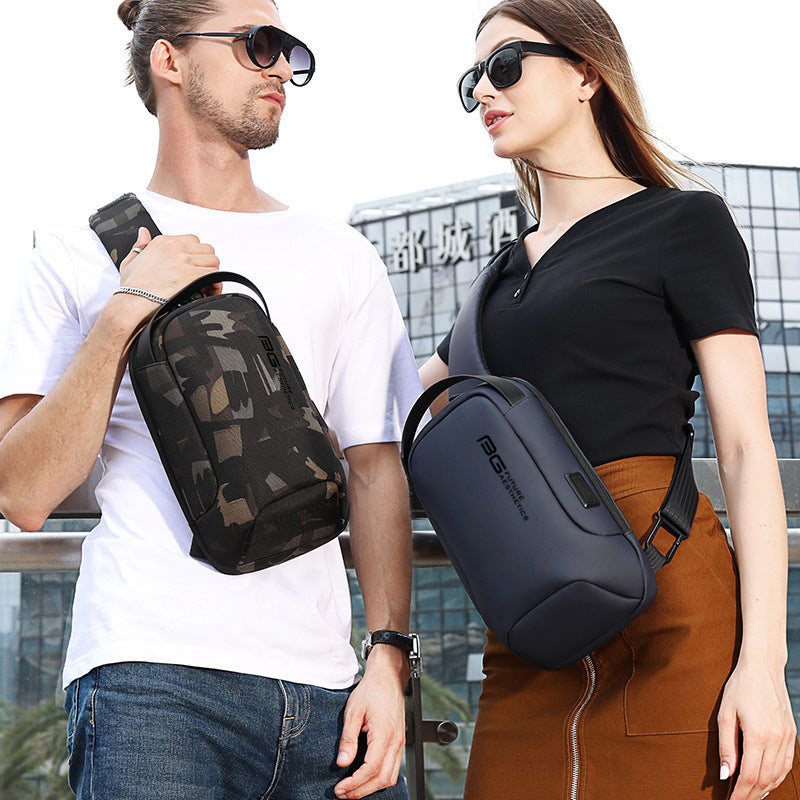 Men's Oxford Cloth Shoulder Bag Solid Color USB Charging