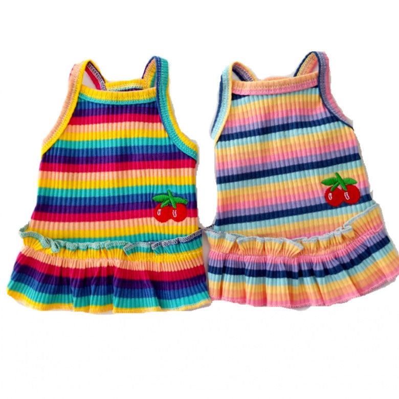 Pet Color Striped Cherry Princess Dress