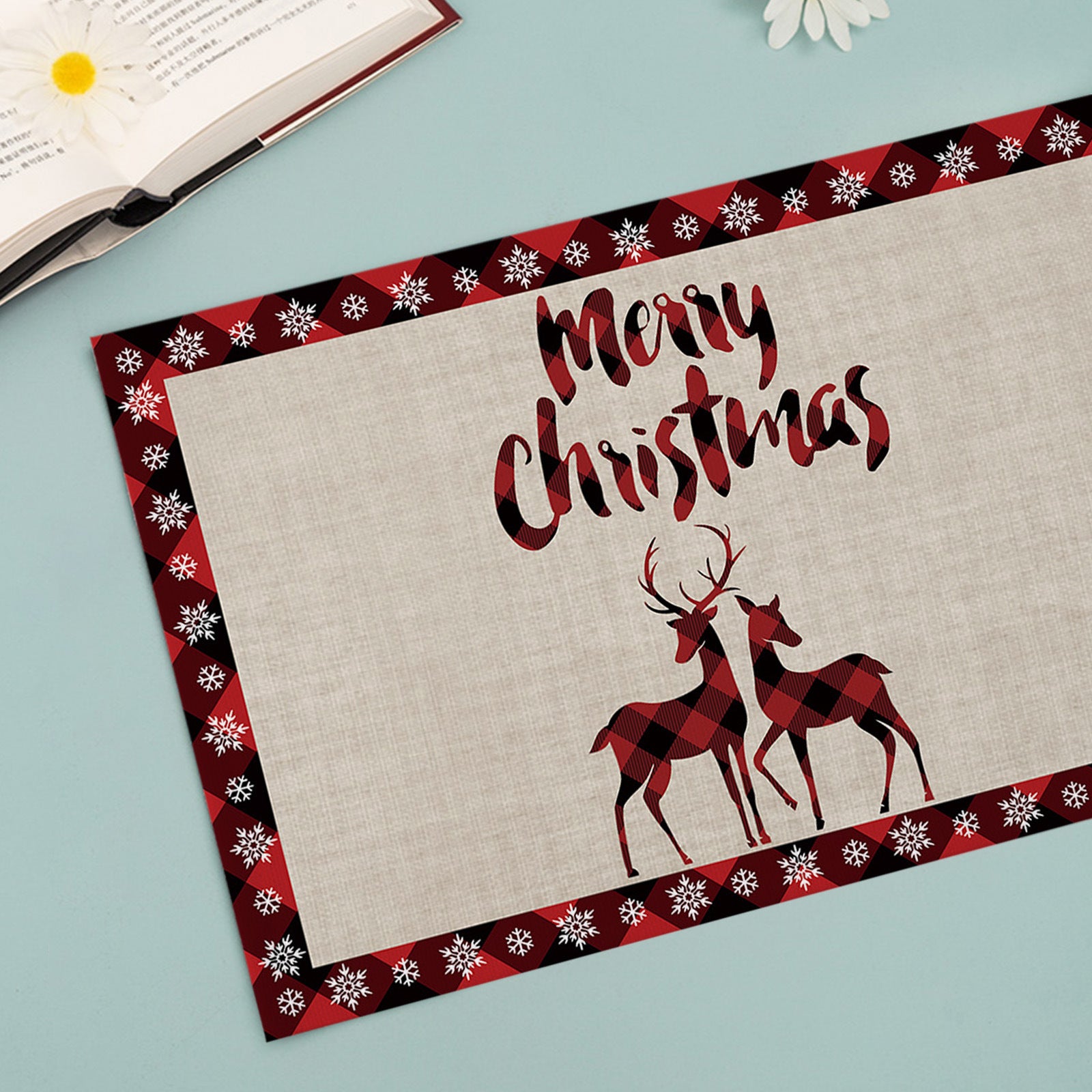 Haig Elk Christmas Tree Cotton And Linen Table Mat
