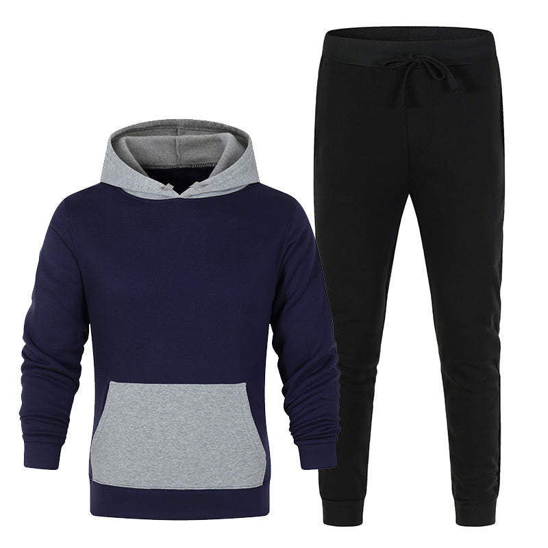 Contrasting Color Sweater Suit, Sports And Leisure Suit, Plain Solid Color Hoodie  Trousers 2-piece Set