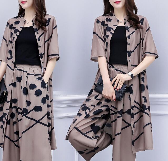 Casual Plus Size Cardigan Top Wide Leg Pants Suit