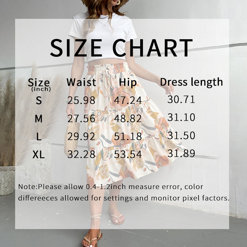 Boho Chic Women’s Floral Tiered Midi Skirt – Flowy A-Line Elastic Waist Summer Skirt