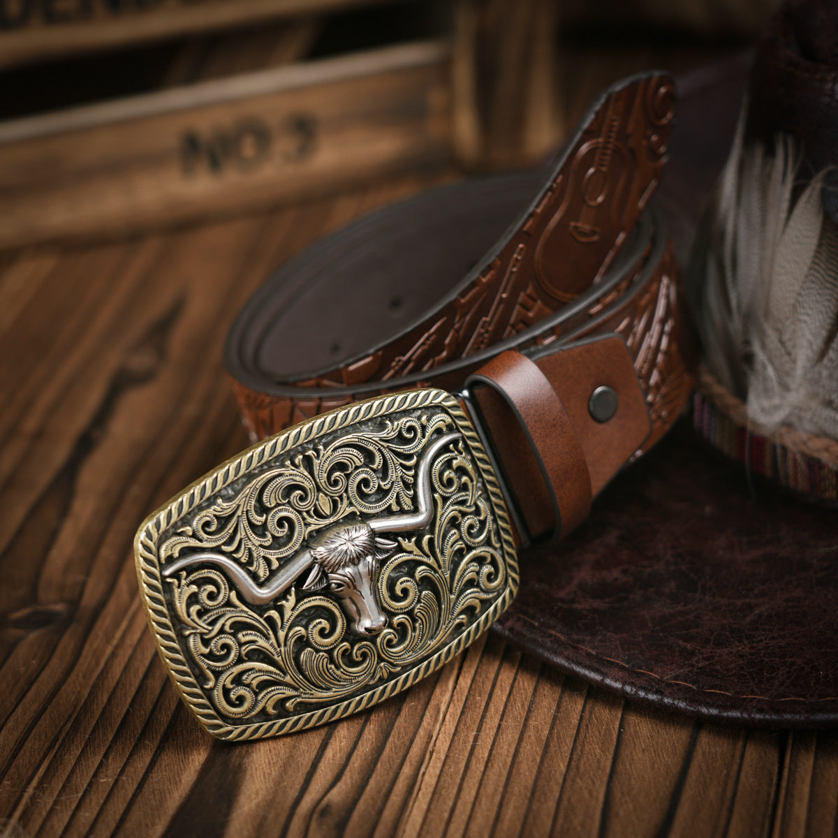 Retro Deer Embossed Belt – Imitation Leather with Buckle
