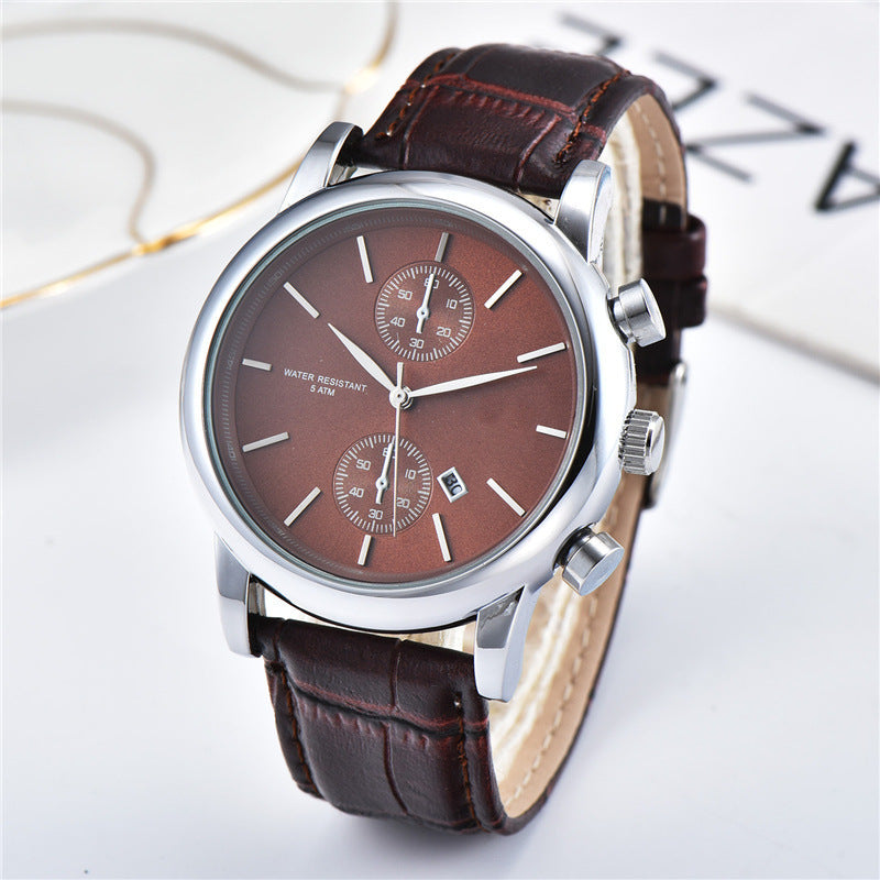 Slim Quartz Watch With Imitation Leather Strap Mens
