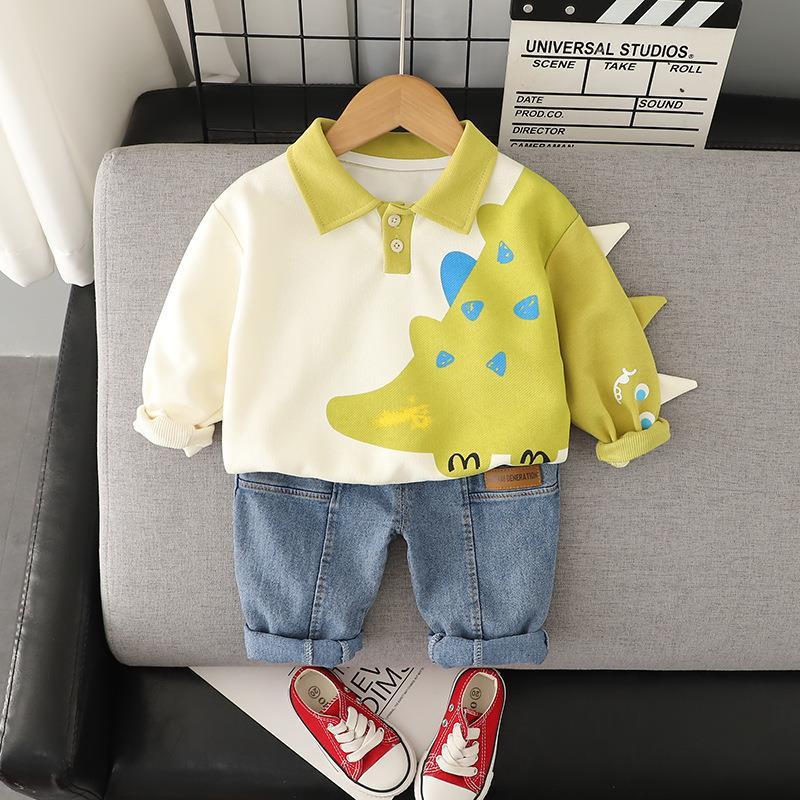 Kids Polo Long Sleeve Shirt and Pants Set Regular Cotton