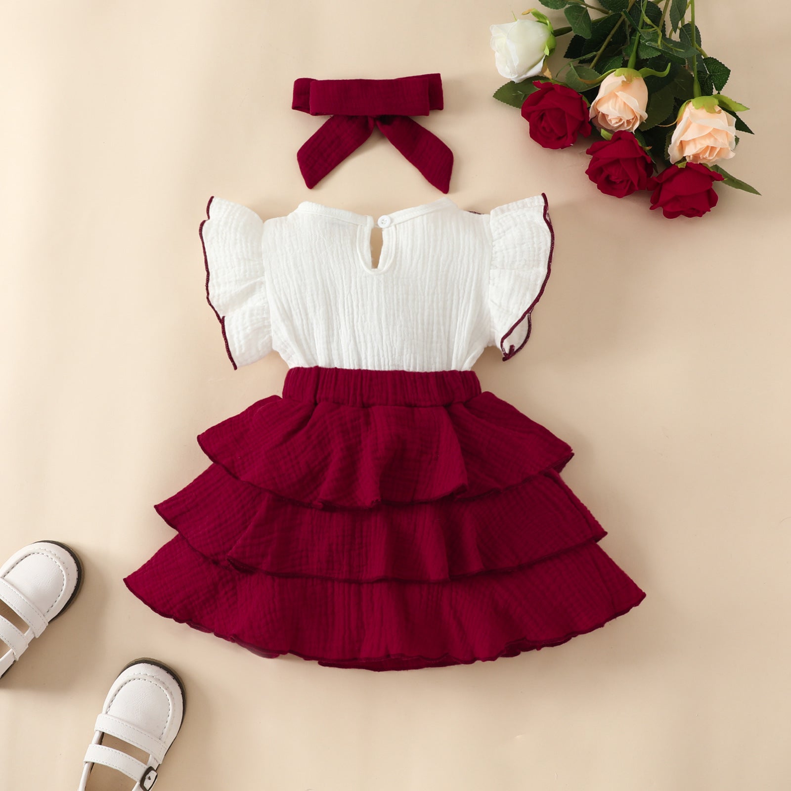 European And American Baby Girl Bow Cake Dress Fashion Patchwork Ruffled Sleeveless Fashion Dress