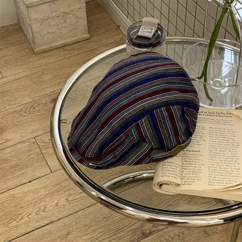 Japanese-style Retro Beret Women's All-matching Striped Plaid Makes Face Look Smaller