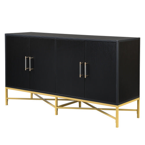 Four Door Cabinet With Metal And Crossed Leg Design