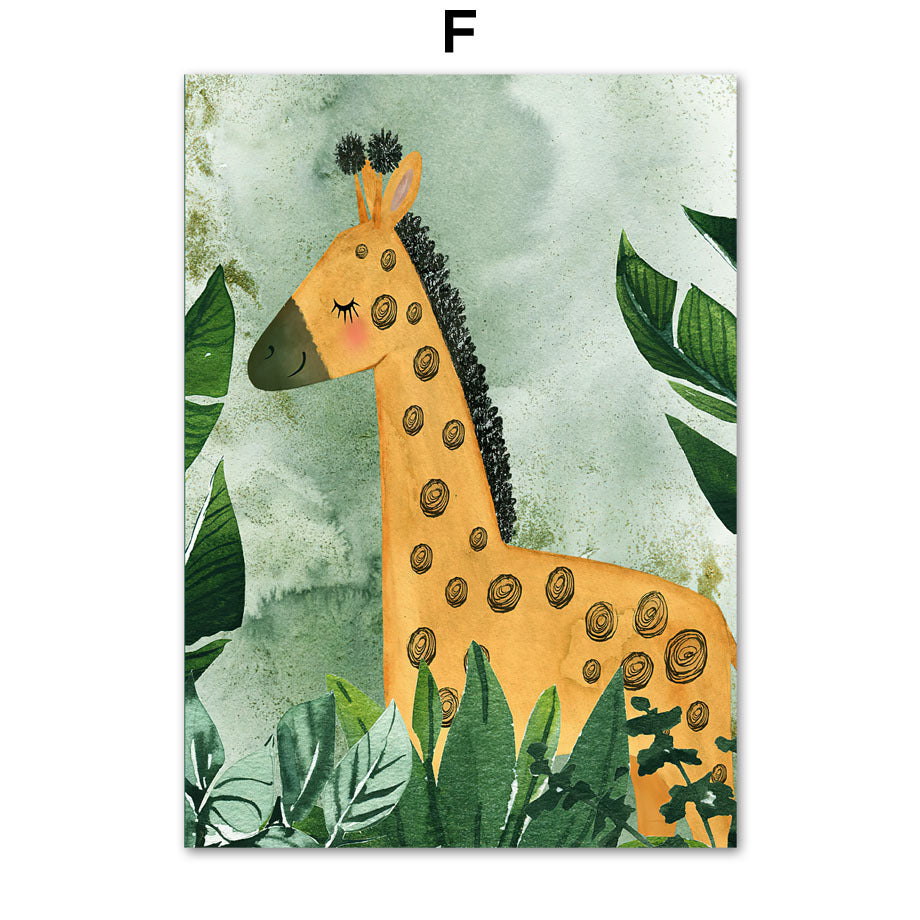 Jungle Animals Nursery Wall Art – Lion, Elephant, Giraffe, Zebra & Leopard Canvas Print