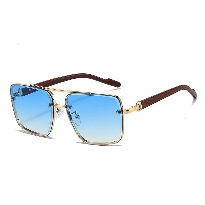 Men's Double Beam Imitation Wood Grain Sunglasses