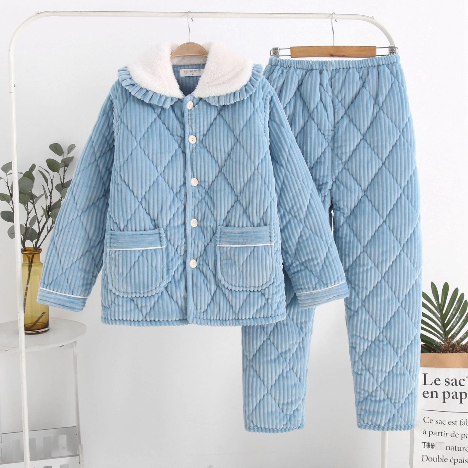 Women's Fashion Coral Fleece Three-layer Thickened Fleece-lined Warm Loungewear