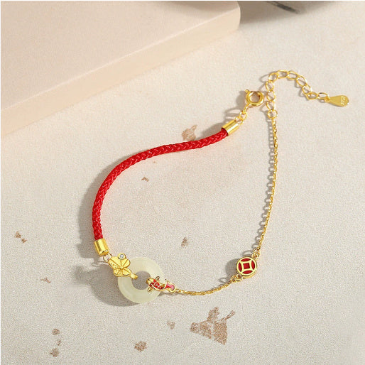 Women's Jade Red Rope Bracelet With Koi Peace Buckle