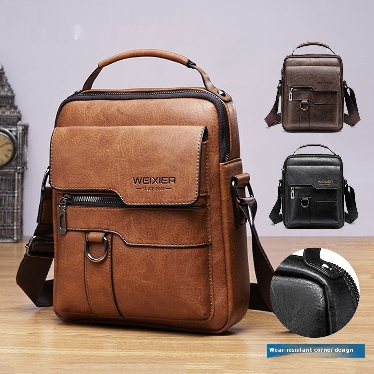 Mens Retro PU Leather Messenger Bag Crossbody Flap Backpack