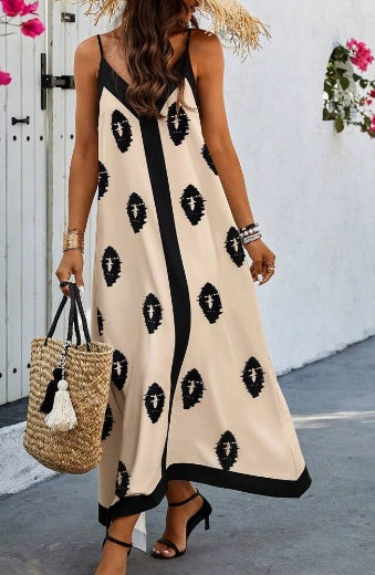Women's Two Tone Sleeveless Maxi Dress Camisole Cotton