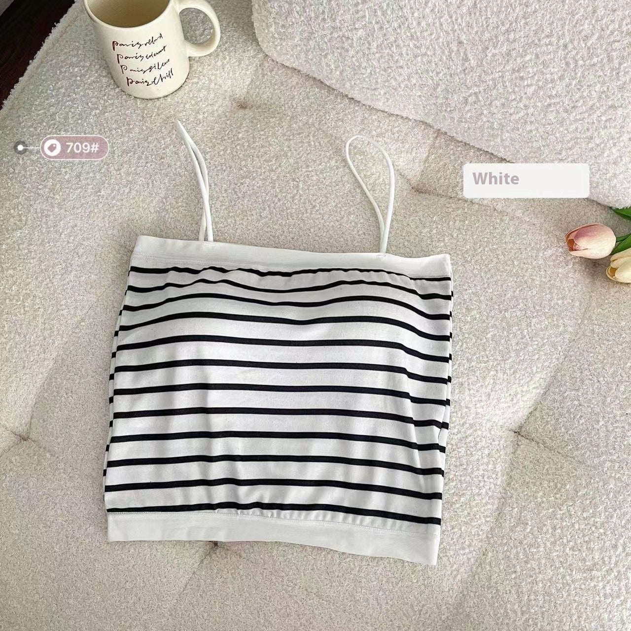 Summer Stripes Camisole Chest Pad Hot Girl Base Ride