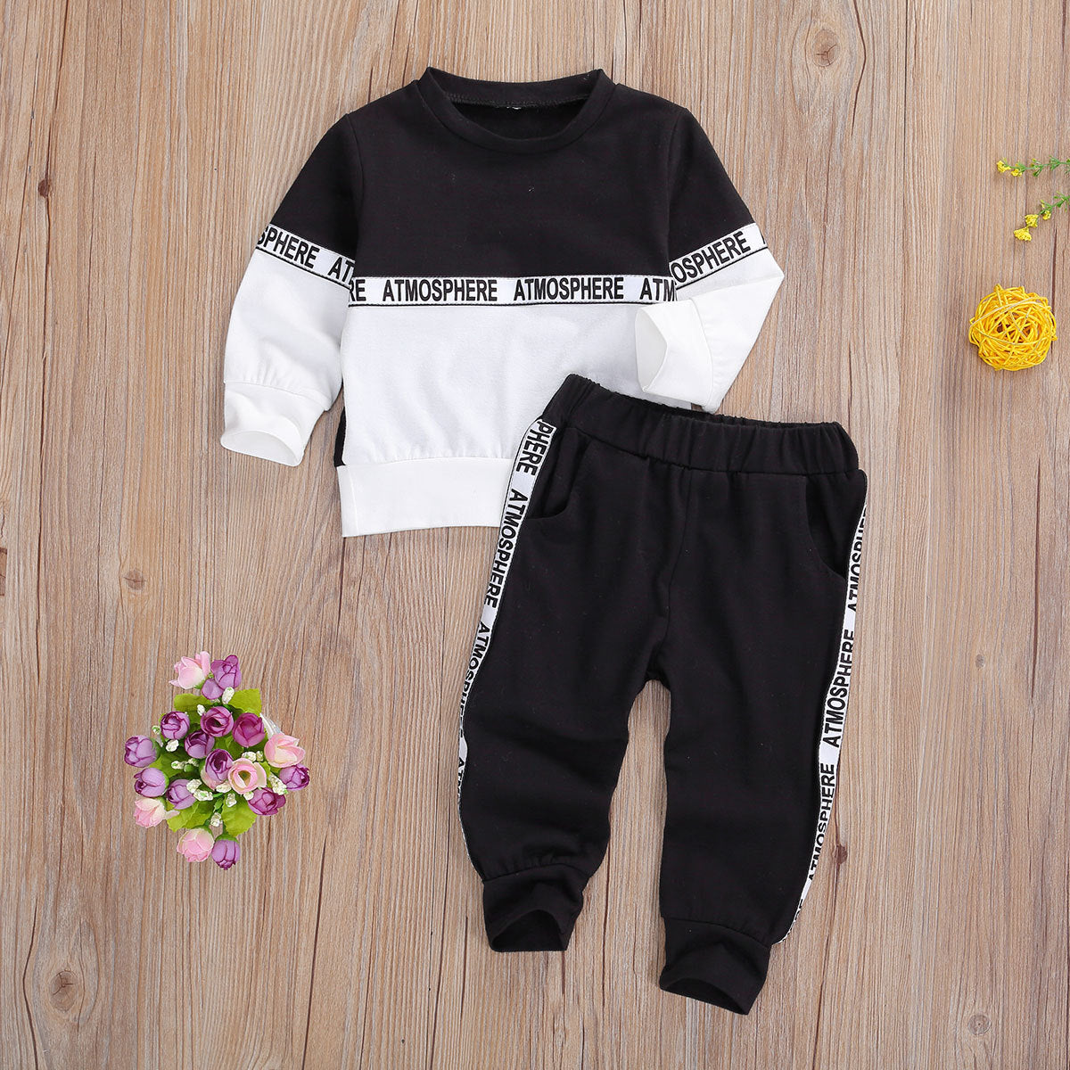Boys Cotton Stretch Long Sleeve Letter Print Suit Set Kids