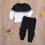 Boys Cotton Stretch Long Sleeve Letter Print Suit Set Kids