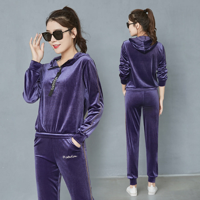Spring And Autumn Gold Velvet Long Sleeve Loose Sports Jacket