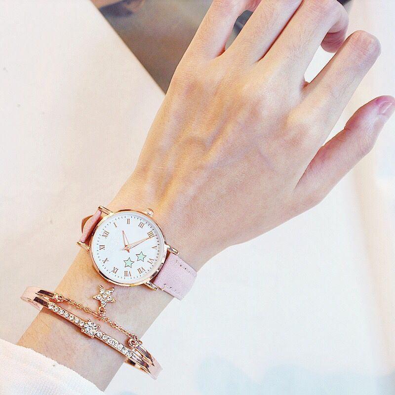 Simple Retro Round Dial Women’s Quartz Electronic Watch