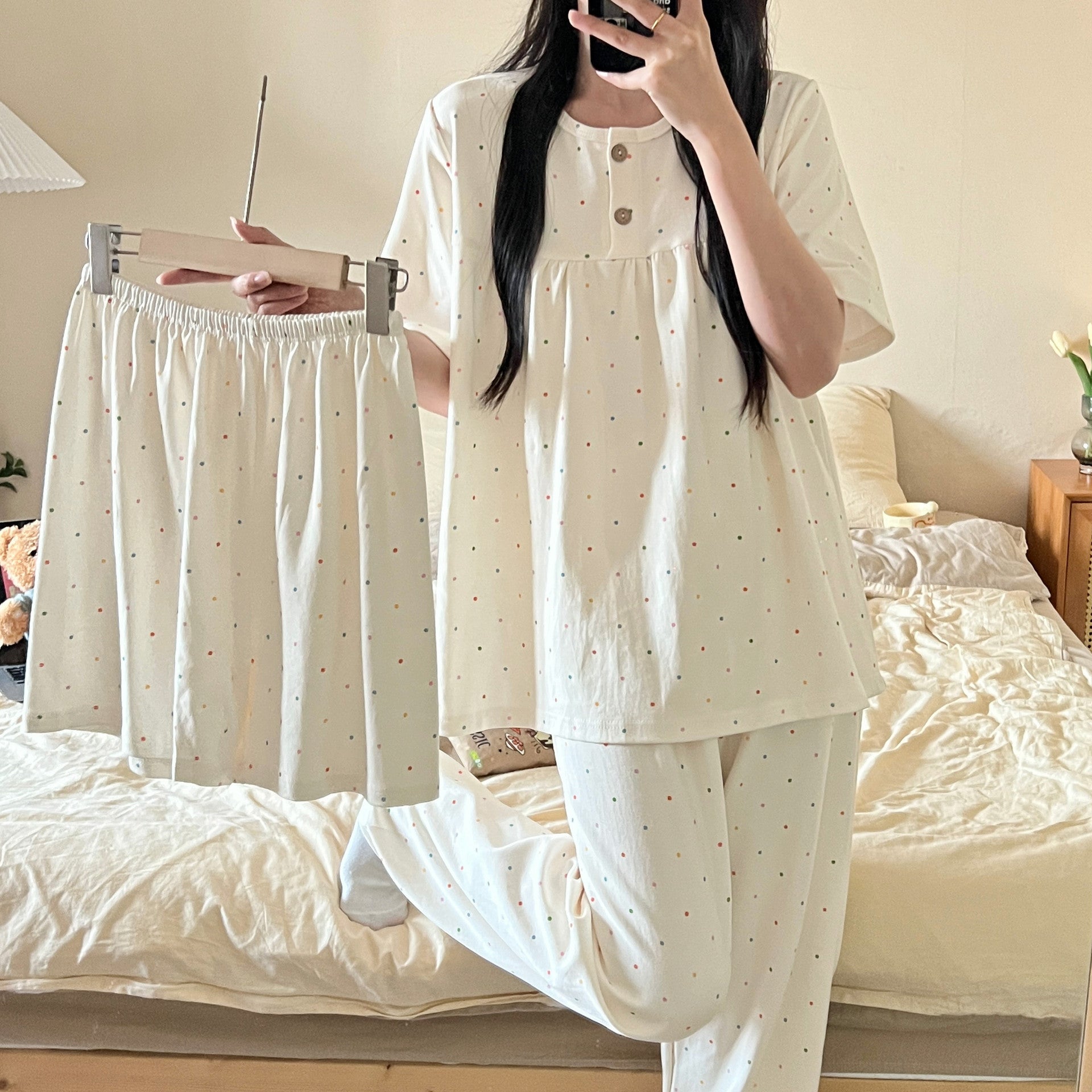 Cotton Three-piece Pajamas For Women Spring And Summer