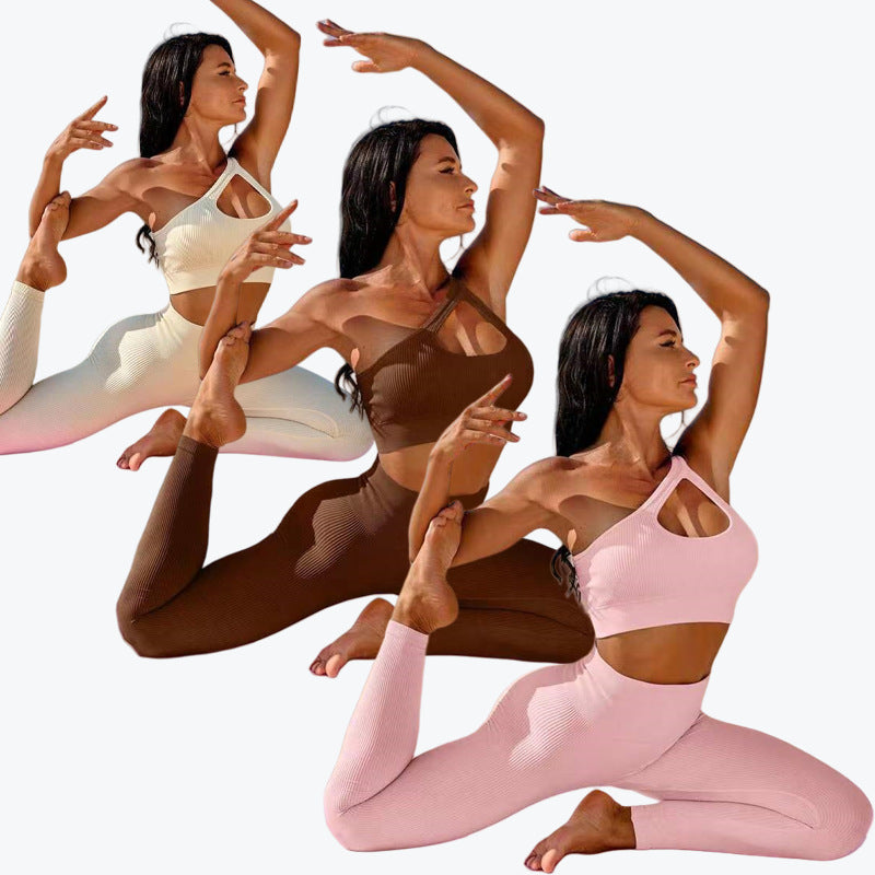 Women’s Seamless One-Shoulder Sports Bra and High-Waist Leggings 2-Piece Set