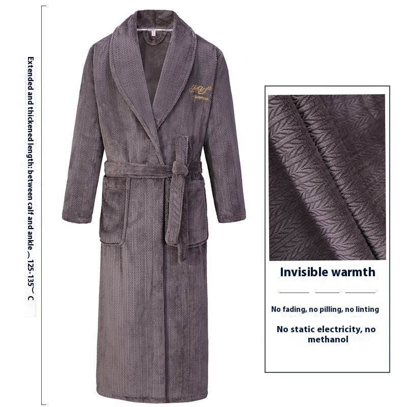 Men's Winter Thickening Thermal Bathrobe Coral Velvet Thin Belt Bathrobe Pajamas