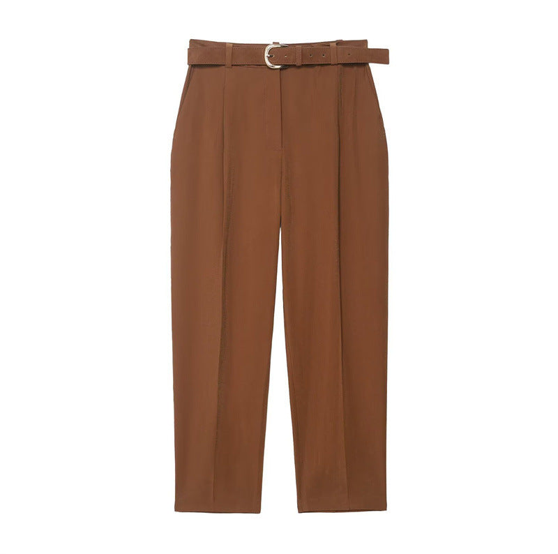 Women’s Belted Draped Pants – Summer European/American Style, High-Waist, Wide-Leg