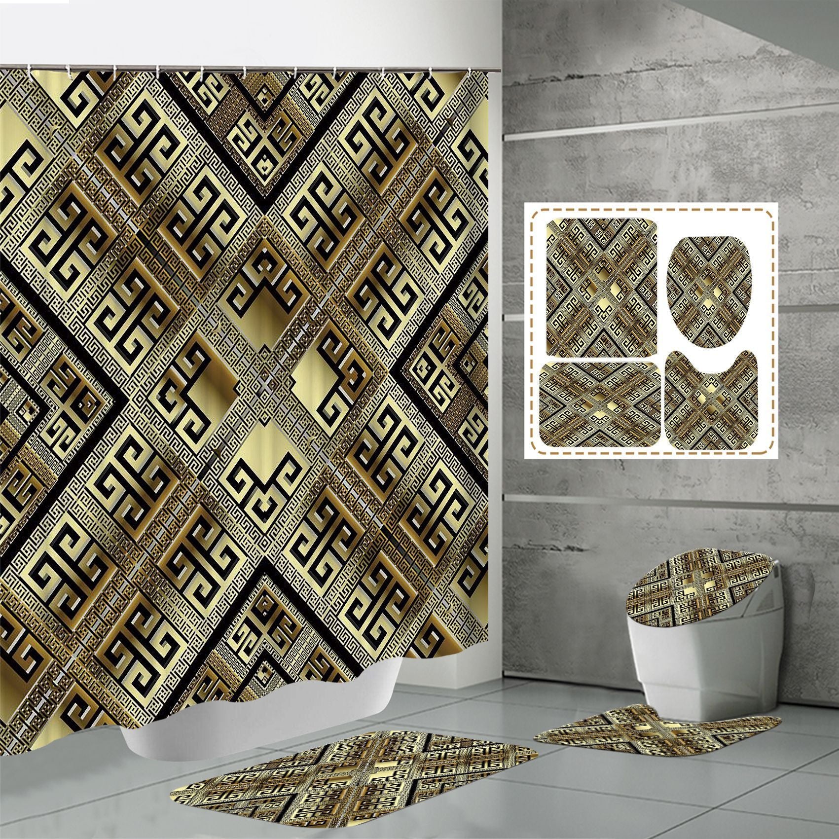 3D Digital Printing Punch-free Polyester Shower Curtain