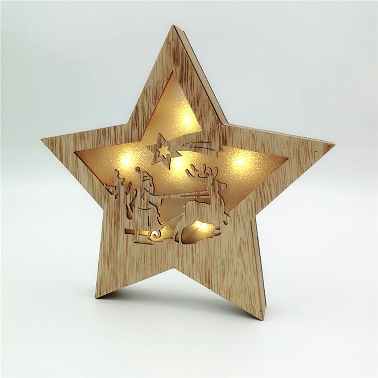 Christmas Decorations Luminous Five-pointed Star Wooden Craft Lighting