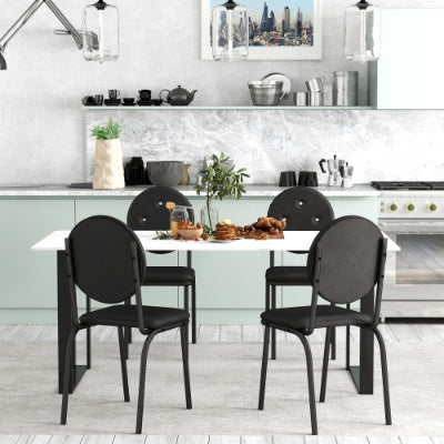 4-Piece Set of Black Faux Leather Bar Stools with Waterproof Surface and Metal Legs