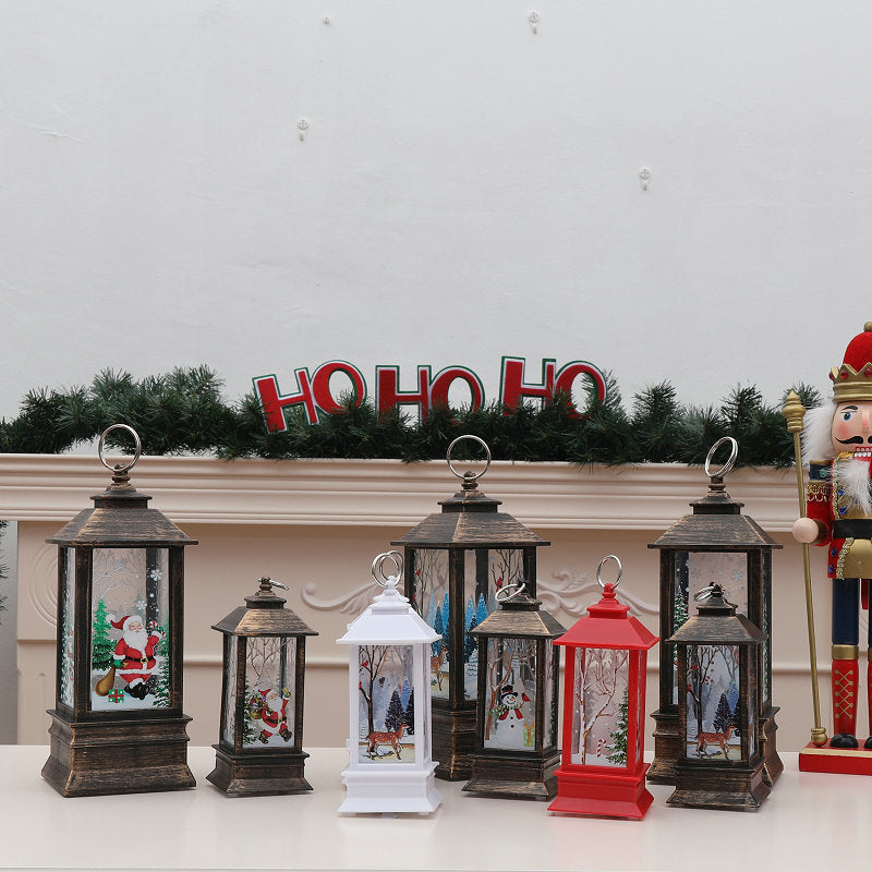Christmas LED Flame Storm Lantern Candlestick Lamp Decoration