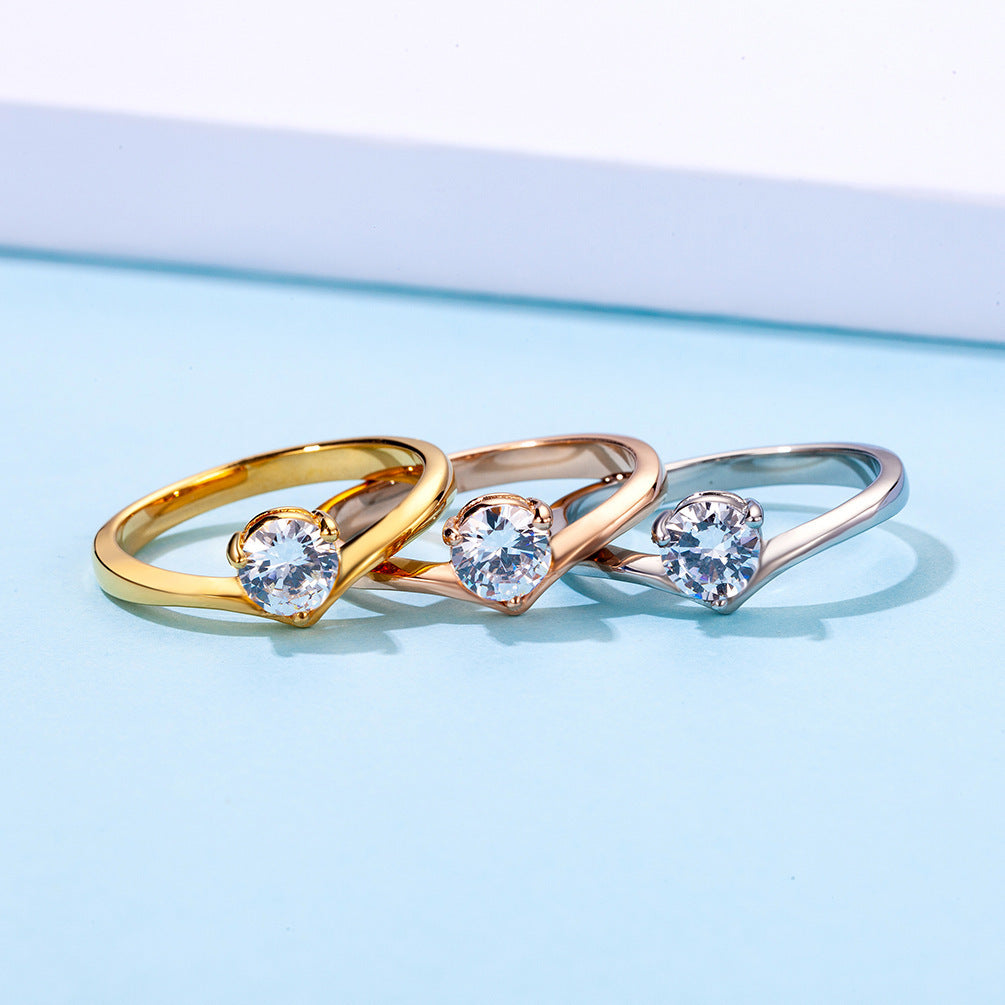 Titanium Steel Inlaid Zircon Wedding Engagement Ring