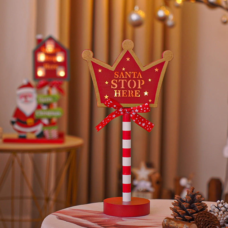 Wooden Christmas STOP Road Decorative Light