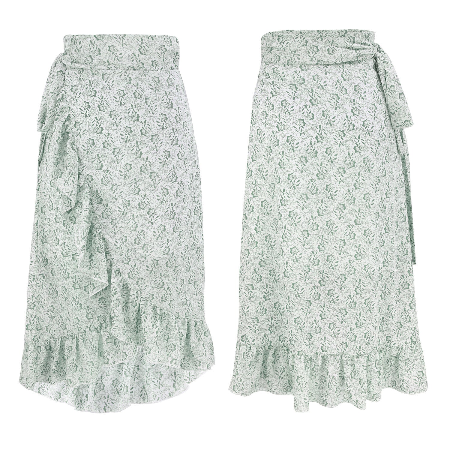 Bohemian Floral Chiffon Irregular Midi Skirt – Lace Print with Silk Lining